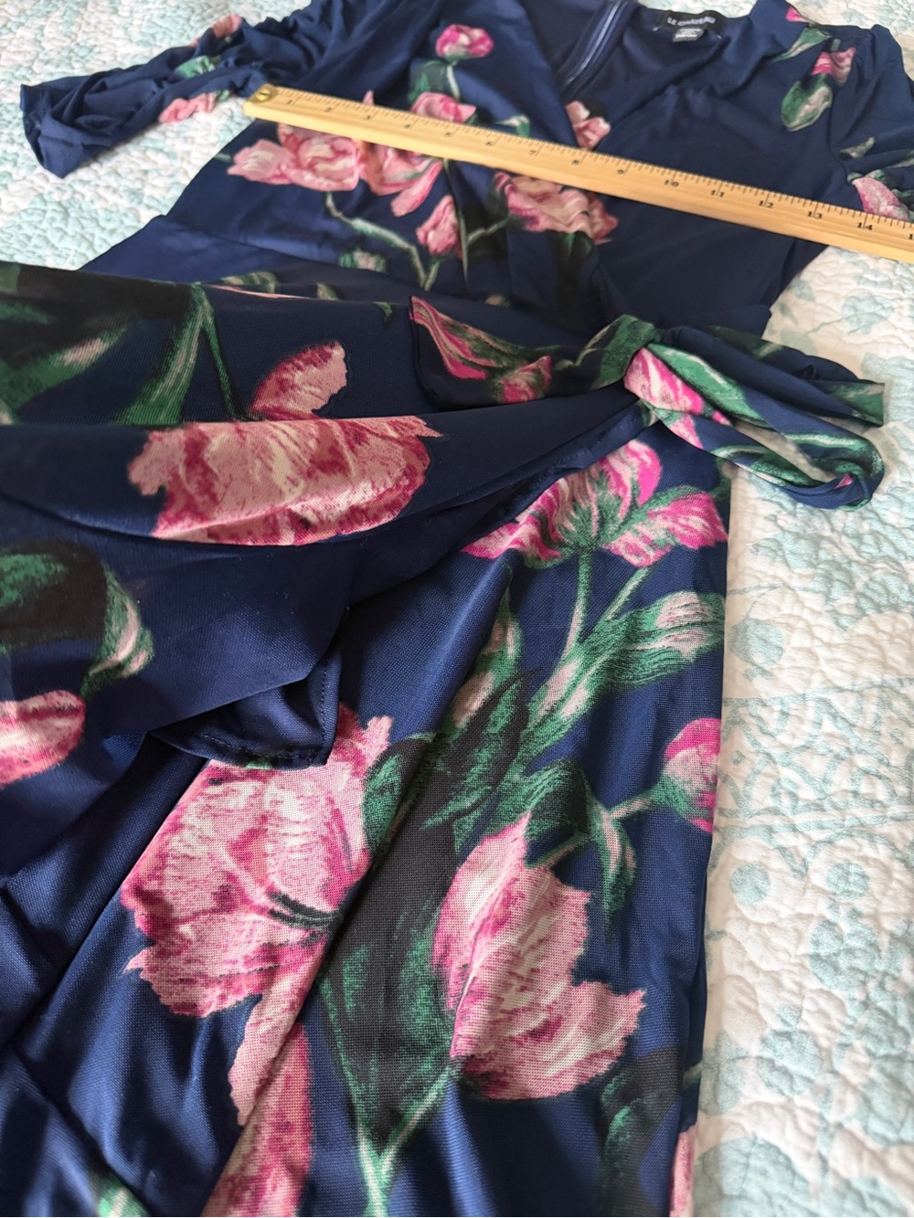 le chateau Navy Floral Midi Dress with Pink Blooms - Picture 8 of 9